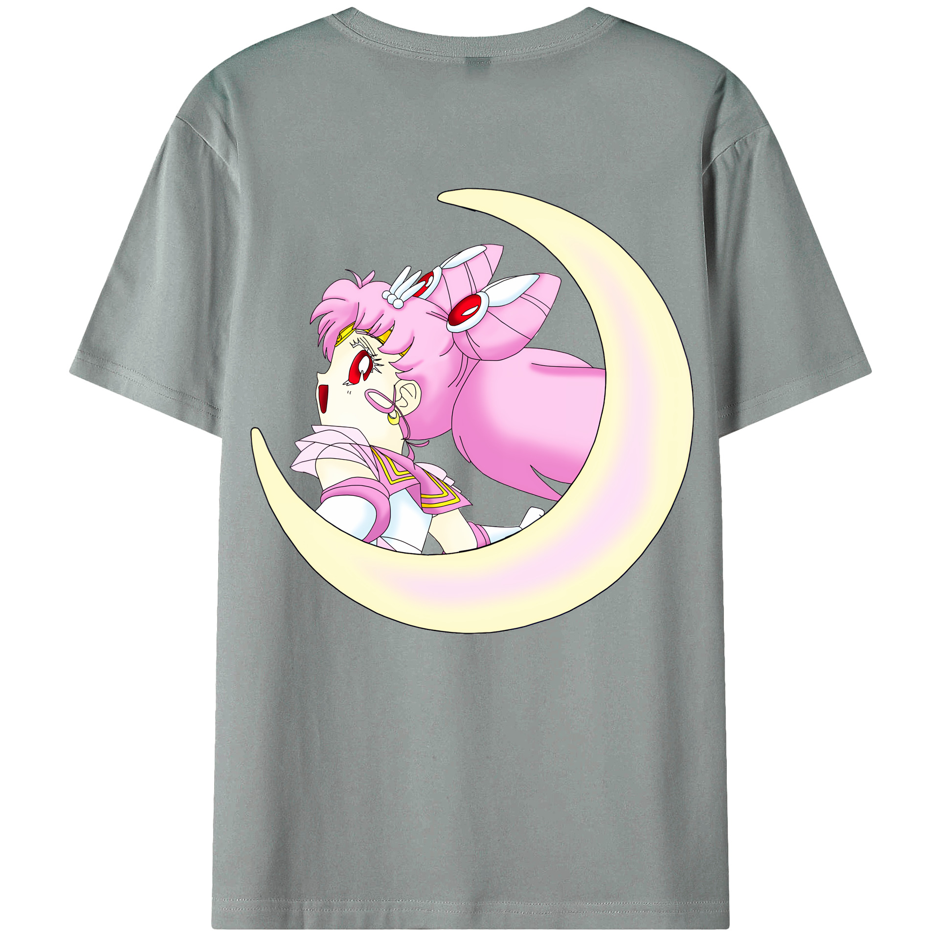 （画像用） 美少女戦士セーラームーン ちびうさ Sailor Moon Chibiusa Tsukino Usagi Small Lady Serenity 綿100％ メンズ半袖Tシャツ（バックプリント） 通気性
